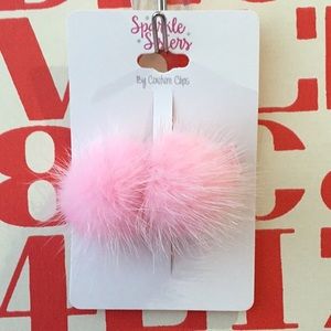 Sparkle Sisters Mink Pom Pom Hair Clip, NWT